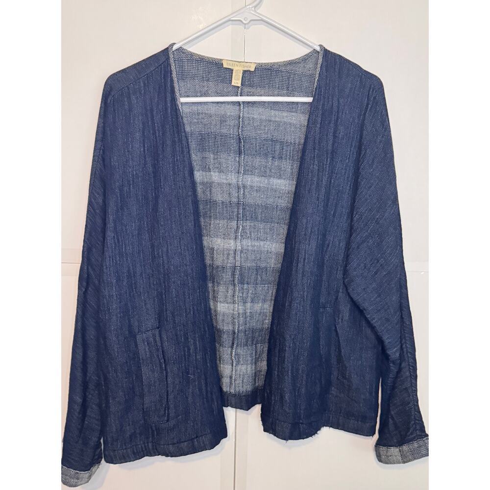 Eileen Fisher Denim Look 100% Organic Cotton Cardigan Size L